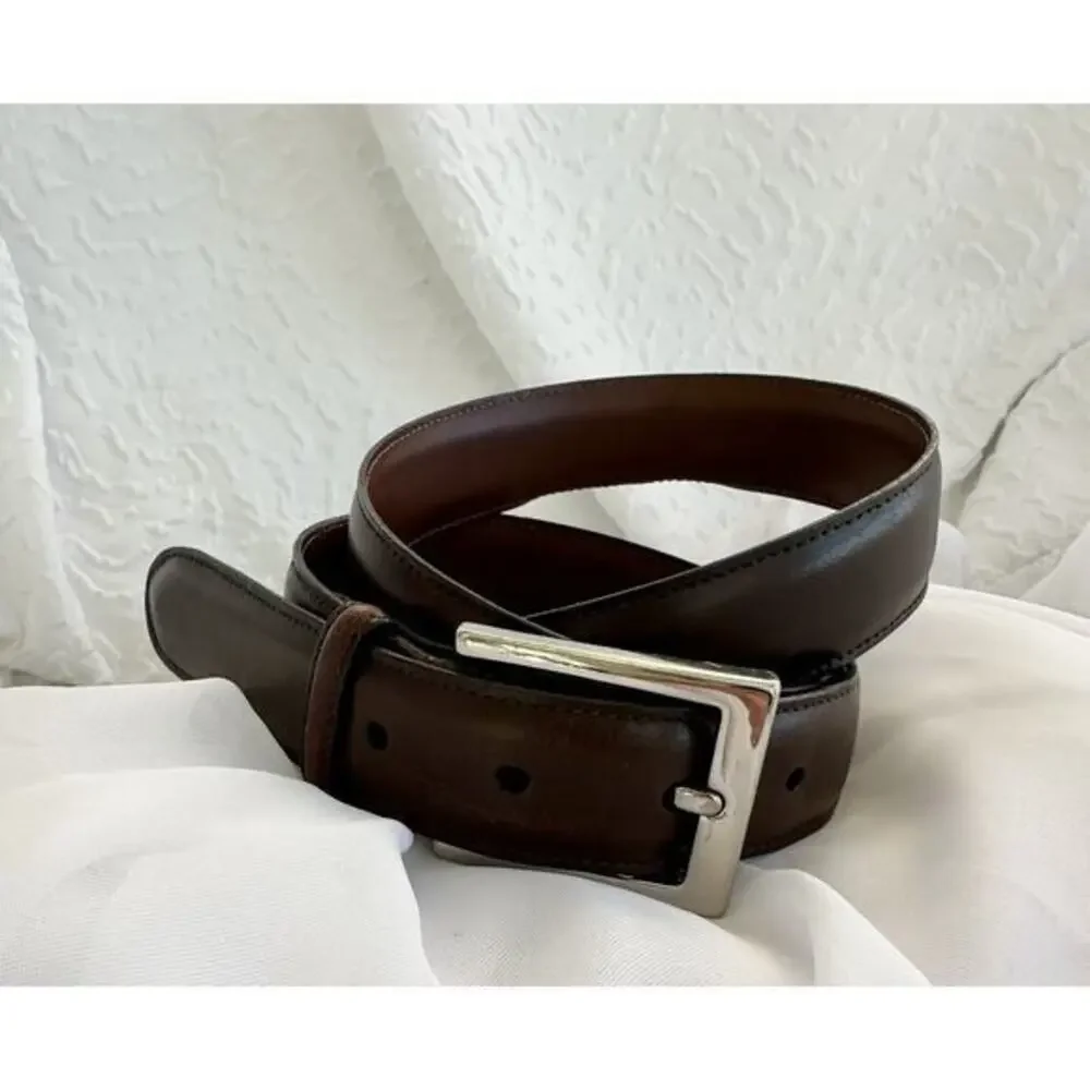 Saks Fifth Avenue Men’s 42 Brown Leather Dress Belt Aniline Kipskin Shoulder USA